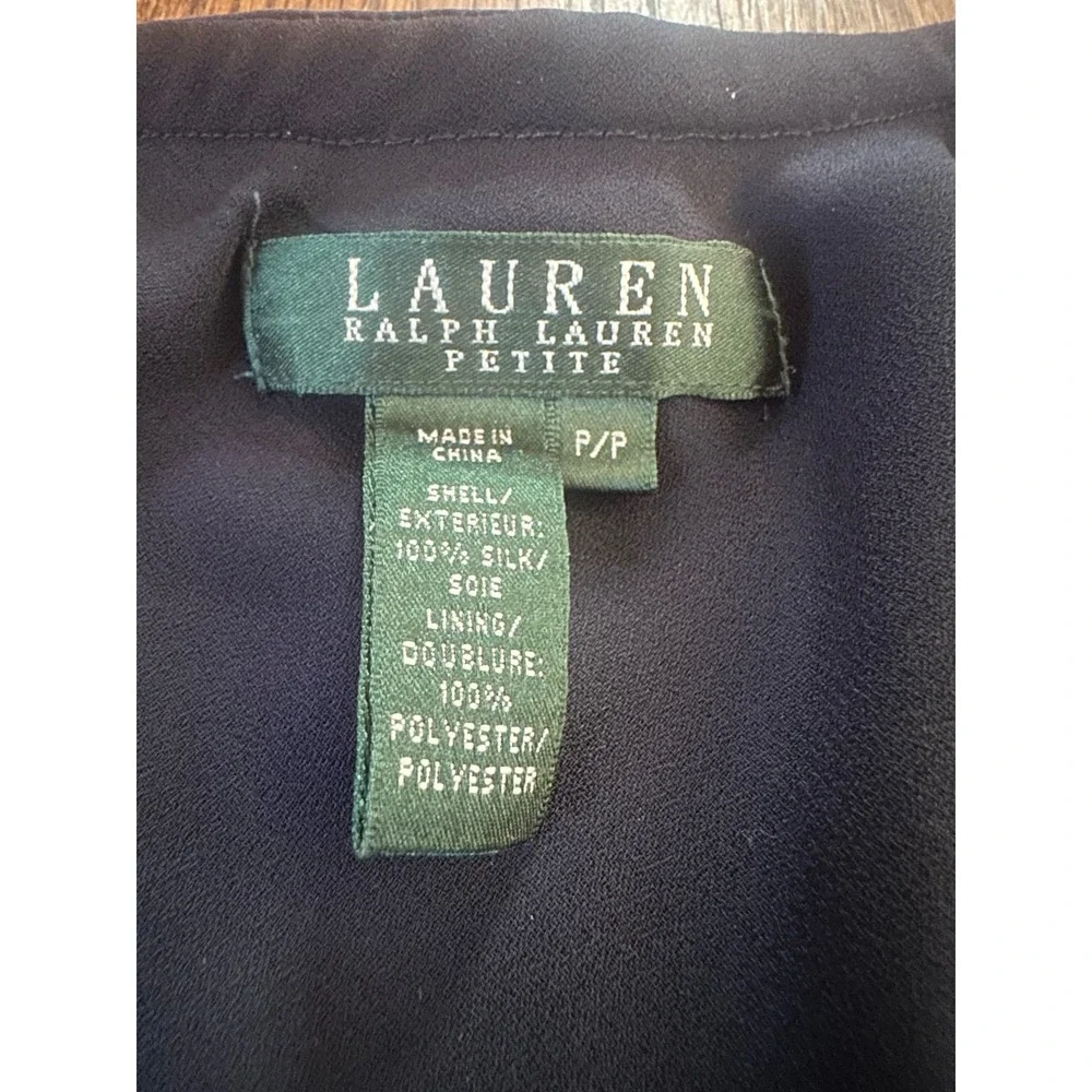 Women PP Petite Lauren Ralph Lauren Navy Floral 100% Silk Pull-On Lined Skirt - Picture 4 of 4